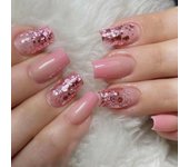 24pcs Long Ballerina Fake Nails French Gradient Pink Glitter False Nails Full Cover Press on Nails DIY Detachable