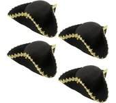 Paquete de 4 sombreros de pirata de tres puntas, estilo colonial negro, con ribete dorado para fiestas temáticas de piratas, accesorios para disfraces de Halloween y cosplay