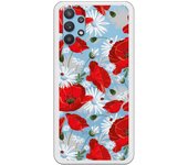 Funda compatible con Samsung Galaxy A32 - Patron flores blancas y rojas