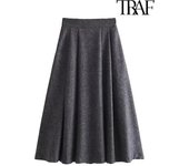 TRAF Women Fashion Casual Commuter Suit Skirt Suit Autumn and Winter Single-breasted Suit Jacket High-waisted A-line Skirt Suit