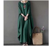Vestido de Verano para Mujer Vestido Largo de Lino Suelto de Algodon de manga Largo para casual