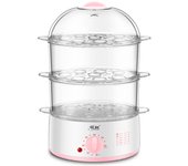 DAM. Vaporera eléctrica triple nivel transparente multiusos libre BPA, tecnología envolvente 360º. 22x18,5x34,7cm