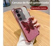Luxury Glitter Butterfly Holder Phone Case for Vivo V40 Lite V29 V27 V25 23 Pro TPU Plating Shockproof Protector Back Soft Cover