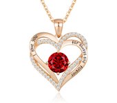 Collar de mujer, colgante de corazón birthstone collar de oro rosa regalo para mamá de joyería, esposa, novia, aniversario, cumpleaños, Día DE LA Madre (rojo)
