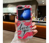 Red Lips Print Folding Phone Case For Samsung Galaxy Z Flip 6 5 4 3 Leather Texture TPU Cover For Samsung Z Flip6 Flip5 Flip4 5G