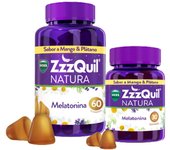 Vicks Pack de 90 gominolas 60+30 ZzzQuil Natura, Melatonina, Pastillas Para Dormir de Melatonina pura y Extractos de Valeriana, Camomila y Lavanda, 90 gummies, Sabor Mango y Plátano