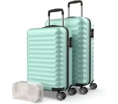 Juego de Maletas Rígidas 3pzs. Maleta Cabina 53cm, Maleta Mediana 63cm y Neceser. Set de Maletas de Viaje ABS Eco Friendly, 4 Ruedas Dobles, Resistentes, Ligeras y Seguras (Verde)