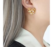 Encanto Pendientes redondos de acero inoxidable con forma de corazón hueco y perla de imitación. Pendientes de corazón con perla de imitación de circonita en forma de cuadrícula. Diseño creativo y moderno con sentido del temperamento francés para mujer.