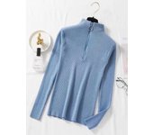 Women Fashion Solid Knitted Sweaters Vintage Long Sleeve Zip-up Basic Half Turtleneck Sweater Female Pullovers Chic Casual Tops