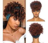 Ombre Headband Wig Short Afro Kinky Curly Headband Wig with Bangs for Women Natural Synthetic Curly Wigs with Head Wrap