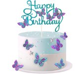13pcs Hot Pink 3D Butterfly Cake Toppers Cupcake Topper for Girls Women's Happy Birthday Cake Topper Birthday Cake Decoration
