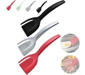 Espátula para yemas, espátula para huevos fritos con yemas, pinzas para espátula con agarre y giro, espátula de silicona de doble cara para huevos fritos, pinzas para girar y girar, espátula para huevos, pan, pescado, panqueques, tostadas, color negro