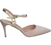 POLKA | Sandalias de tacón Polka para Mujer – Sandalias de Evento Color Oro– Sandalia Evento con Cierre de Hebilla – Tacón color Dorado con brillo – Tacón en punta – Tacón Medio Y Cómodo – Alta Calidad – Modelo 212
