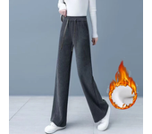 2024 Women Winter Concise Daily Mom Long Pants Lady Korean Version Cotton Elastic Wide Leg Straight Leg Plush Thermal Trousers
