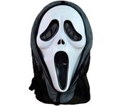 Tradineur - Máscara de scream, asesino con capucha - Apto para jóvenes y adultos - Complementos de disfraces para carnaval, halloween u otras celebraciones - Blanco y negro