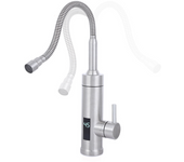 Calentador de Agua Instantáneo 230V con Grifo Eléctrico en Acero Inoxidable y Indicador de Temperatura LED para Cocina, Autocaravana, Garaje y Recibidor