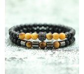 2pcs/Set Natural Stone Bracelets Men 100% Tiger Eye Beaded Braslet Match Disco Ball Black Zirconia Braclet Hematite Pulsera Gift