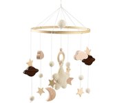Móvil de madera para cuna, carillón de viento colgante con nubes y estrellas, móvil colgante para cuna.