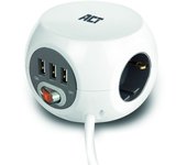 ACT  Regleta Cubo 3x Schuko H + Interruptor + 3x USB AH 2.4 A. 12W - Schuko M