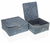 Juego de Cestas Versa Azul Con Tapa Algas marinas (2 pcs)