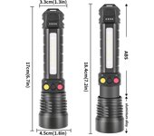 Nueva linterna multifunción LED + láser blanco con zoom de tres colores y luz lateral con señal de carga tipo C.
