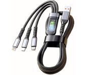 3 In 1 100w Black Fast Charging Cable Type C USB Micro For Iphone Samsung Huawei Xiaomi LED Display Charger 6A