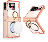 Electroplated Transparent Ring Holder For Samsung Galaxy Z Flip 5 4 3 Magsafe Wireless Charging Case Magnetic Fold Hingle Cover