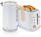 Briebe SKT1167WHT Nordic Set Tostadora Pan Ranura Ancha 2 Rebanadas + Hervidor  Agua Eléctrico 1,7L Inalámbrico, 2200W, Blanco