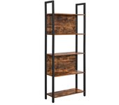 Librería estilo industrial de 5 niveles, estantería con marco de acero estable, en marrón rústico y negro, ideal para oficina, sala de estar y entrada