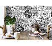 Muestra DIN A4 de Papel pintado vinílico ecológico de flores dibujadas con trazos blanco y negro - Morgan Flowers 680640 de GAULAN