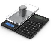 Calculadora Solar plegable portátil y báscula electrónica, pantalla LCD de 12 dígitos (0,1g-1kg), pequeña báscula de cocina para alimentos con bandeja de pesaje