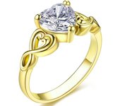 18K Rose gold Plated Love Heart Cubic Zirconia Promise Halo Engagement Promise Eternity Valentine's Day Ring for Women Size 6-10