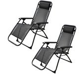Wonduu Pack de 2 Sillas Tumbona Gravedad Cero – Reclinables con Bloqueo de Seguridad – Tejido Oxford y Acero – Uso Interior y Exterior – con Cojín Reposacabezas (Pack 2 Tumbonas Grises)