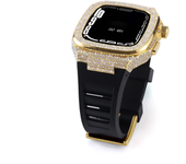 Diamond Case for Apple Watch Band 9 8 7 6 5 45mm SE 44mm Stainless Steel Case Modification Kit Rubber Strap for IWatch 45mm 44mm