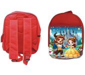 MERCHANDMANIA PACK MOCHILA ROJA Y ESTUCHE la bella y la bestia cuento niños infantil dibujos school material