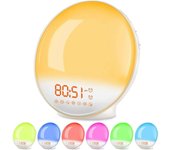 Despertador con luz de amanecer, simulación de amanecer, radio FM, ayuda para dormir, alarmas duales, luz de noche para guardería, máquina de ruido blanco para dormir para niños y personas que duermen profundamente