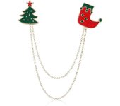 Verde Árbol de Navidad y Cadena de Calcetín Broche Cardigan Clips Pin Regalo de Joyería de Navidad