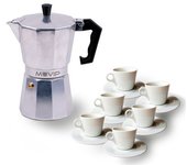 Muvip mv0601 cafetera de aluminio - capacidad 6 tazas - mango ergonomico - antiadherente - apta para placas electricas, vitroceramicas y gas - color aluminio