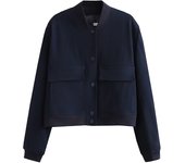 TRAF Women's Bomber Jacket Long Sleeve Coat with Pockets Retro Front Button Jacket Elegant High Street Jacket New Jacket Tops