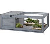 PawHut Casa para Tortugas de Madera Terrario para Reptiles con Techo de Malla Paneles Laterales Transparentes Extraíbles y Pestillo de Seguridad Caseta para Tortugas 91x60,5x32 cm Gris