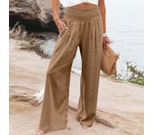Summer Cotton Linen Wide Leg Pants Women Loose Palazzo Pant Pocket Elastic Waist Button Casual Pants Pant for Women Women’s Pant