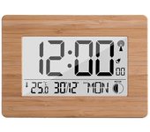 Reloj digital controlado por radio de bambú real, recepción de señal de tiempo DCF, elegante diseño de madera, calendario, medición de humedad, batería incluida