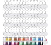 240 Pieces Sublimation Blanks Keychain Set Round Key Rings Sublimation Ornament Blanks Heat Transfer Keychain Tassels