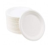 Plato Redondo de Caña de Azúcar, Llano, Compostable, Apto para Microondas y Horno hasta 180°C. 100 unidades, 220 mm. Ideal para piscina, barbacoa, fiestas, cumpleaños.