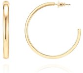 Pendientes de Ao de Borde Plande Plano chapados en oro de 14K para Mujer | Aros de Rose Gold, Blanco y Amarillo | Joyería hipoalérgica Oro Amarillo 40 milímetros