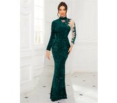 Romagic Mesh Long Sleeve O Neck Royal Blue Women Evening Dress Cocktail Prom Gown Elegant Wedding Party Guest Maxi Dresses 2025