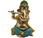 CAPRILO REGALOS & DECORACIÓN Figura Decorativa de Resina "Ganesha con Flauta". Adornos y Esculturas. Regalos Originales. Decoración Hogar. 19,50 x 14 x 28 cm
