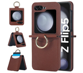 Leather Ring Phone Case for Samsung Galaxy Z Flip 6 5 4 3 Flip6 Flip5 Flip4 Flip3 Wallet with Card Holder Shockproof Cover