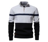 2024 nuevo otoño e invierno tamaño europeo cuello alto suéter de los hombres media cremallera color bloque suéter calidad ropa de los hombres