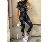 Overalls for Women Casual Lapel Lace-up Print Belt Work Jumpsuit Women One Pieces Bodysuit Women Chic and Elegant Long Jumpsuits